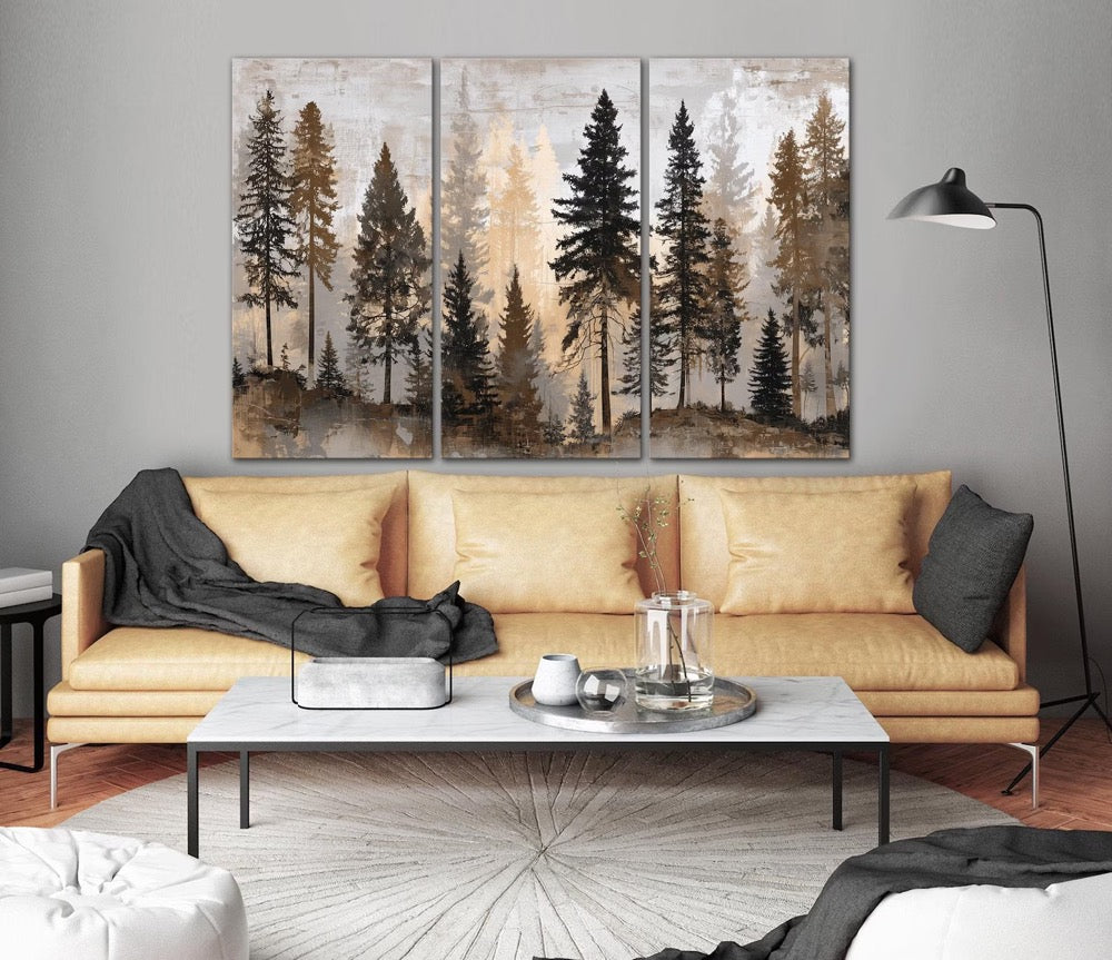 Moody forest large canvas wall art print Apartment decor Pine trees print Landscape minimalist art prints