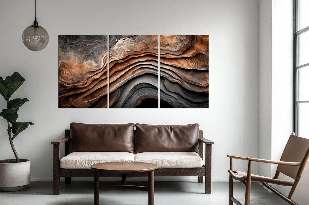Abstract waves canvas wall art Natural Wood Texture painting print Rustic wall decor Large art Elegant
