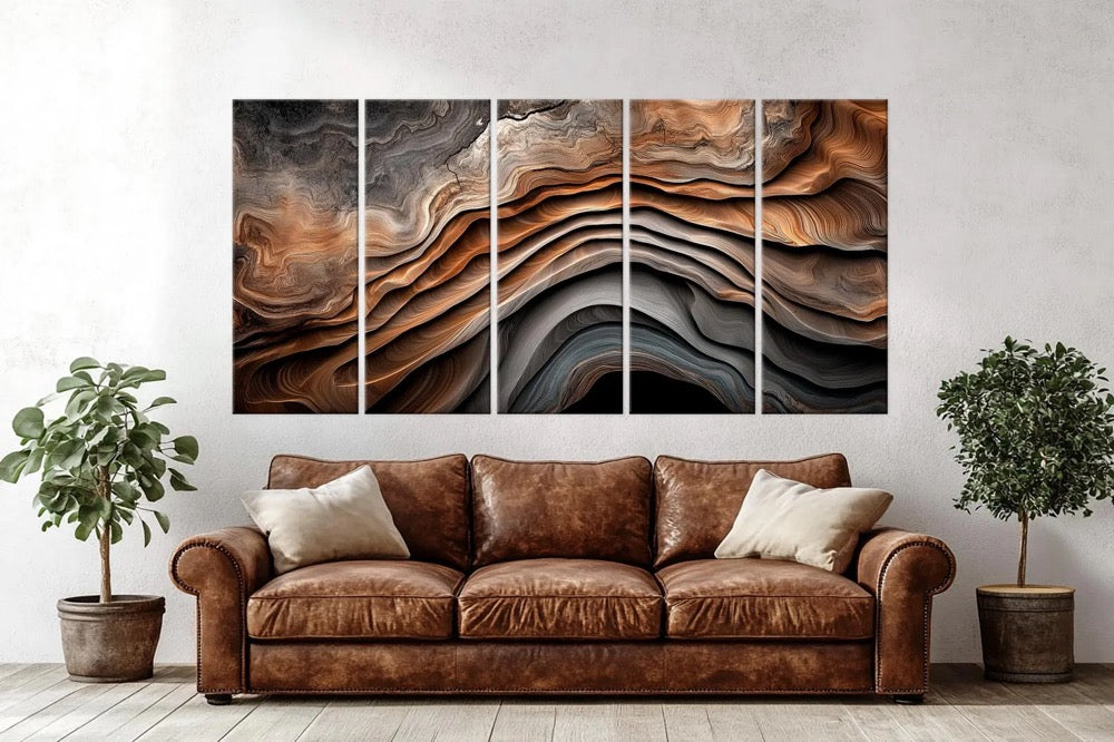 Abstract waves canvas wall art Natural Wood Texture painting print Rustic wall decor Large art Elegant