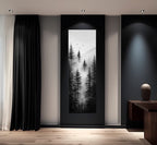 Foggy Forest Canvas print Tall narrow wall art Forest painting Black White Print Long Vertical Artwork Forest