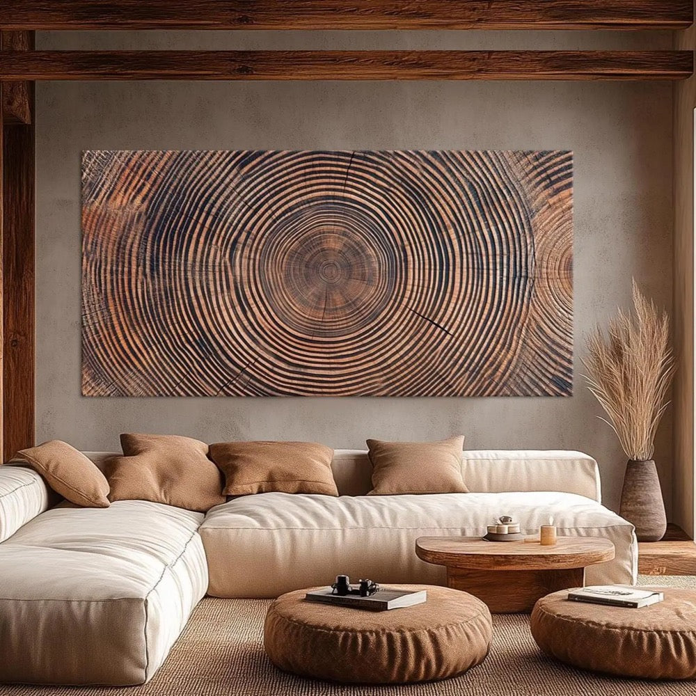 Tree Ring Canvas wall art Abstract Wood print Modern Farmhouse Decor Brown Living room wall art Wood
