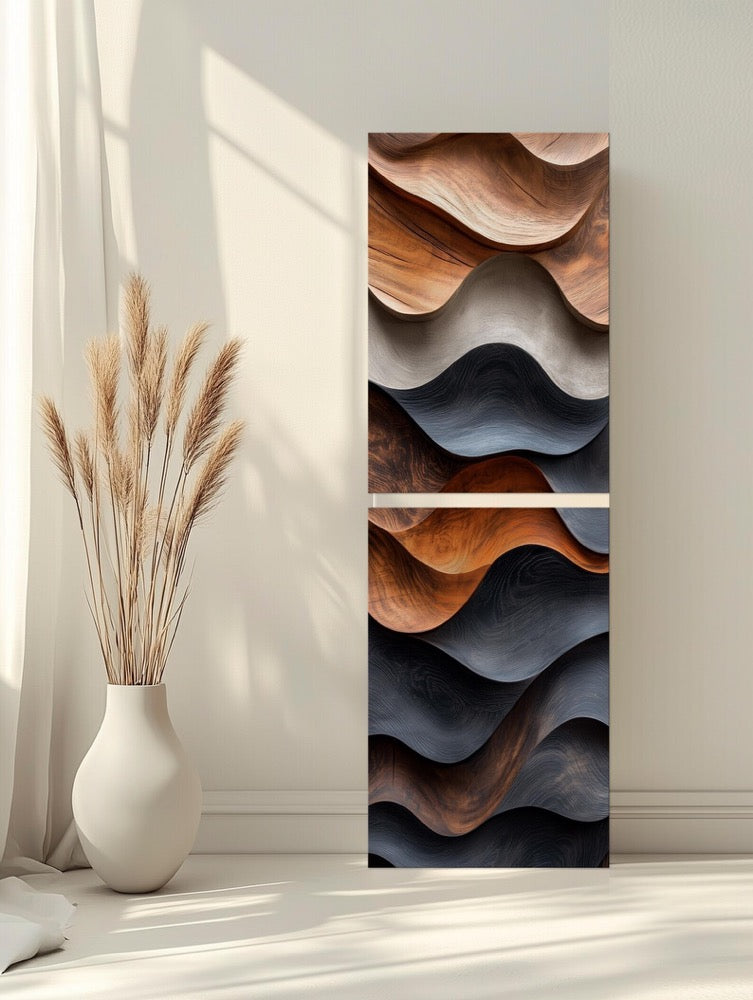 Abstract Wood Canvas Wall Art: Boho Decor - Ready to Hang Vertical Print