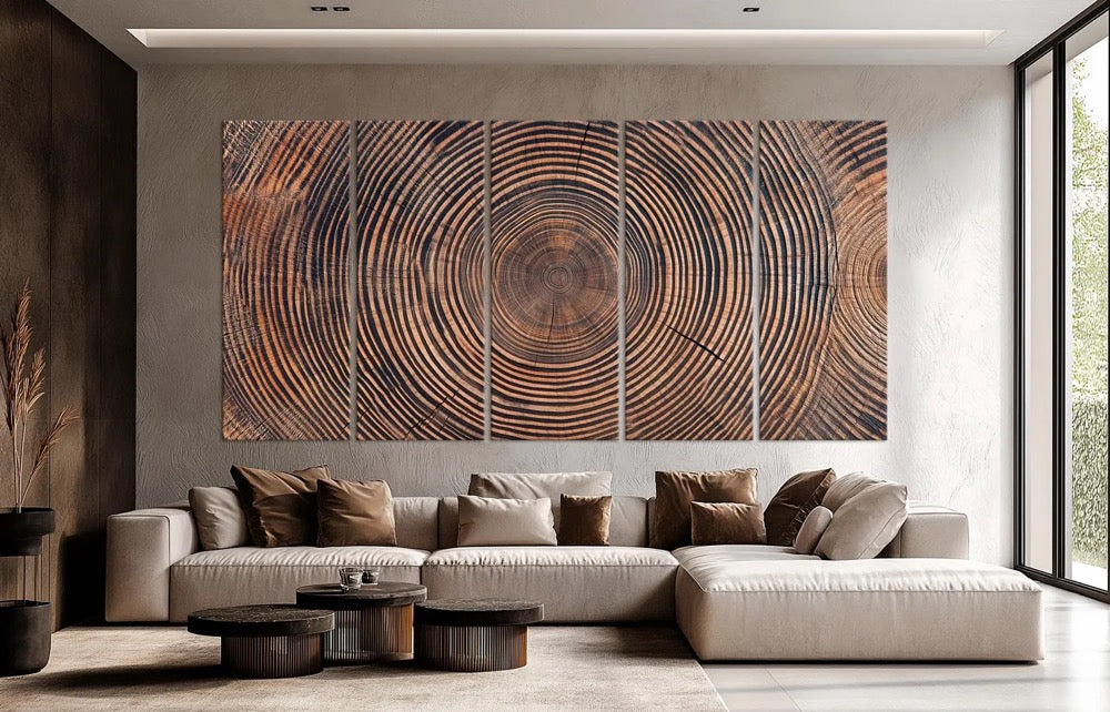 Tree Ring Canvas wall art Abstract Wood print Modern Farmhouse Decor Brown Living room wall art Wood