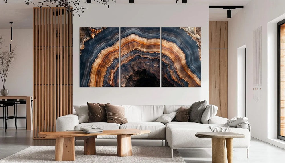 Tree Ring Canvas wall art Abstract Wood print Modern Farmhouse Decor Blue Living room wall art Wood Large