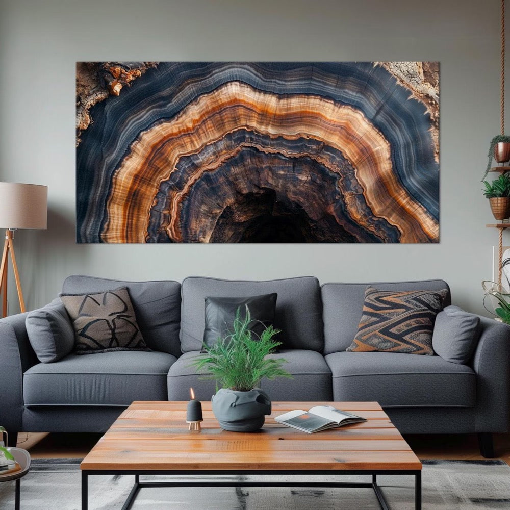 Tree Ring Canvas wall art Abstract Wood print Modern Farmhouse Decor Blue Living room wall art Wood Large