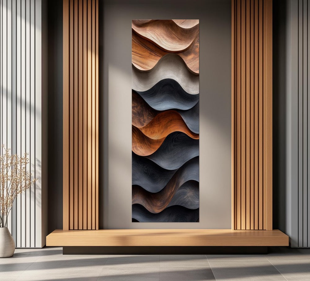 Abstract Wood Canvas Wall Art: Boho Decor - Ready to Hang Vertical Print