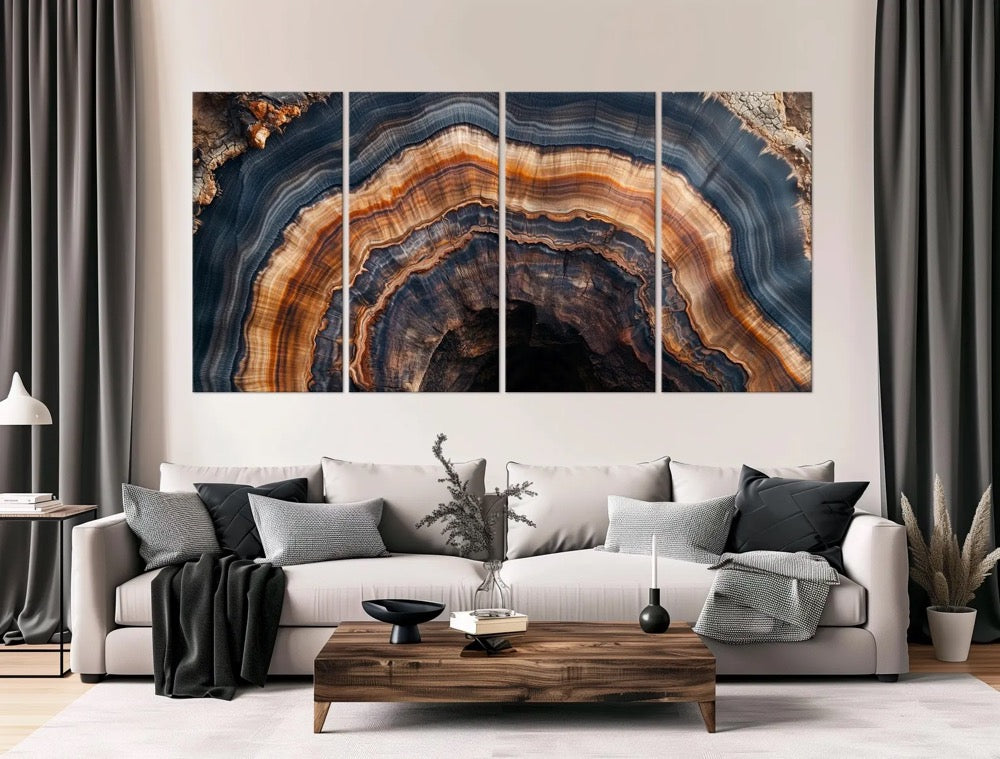 Tree Ring Canvas wall art Abstract Wood print Modern Farmhouse Decor Blue Living room wall art Wood Large