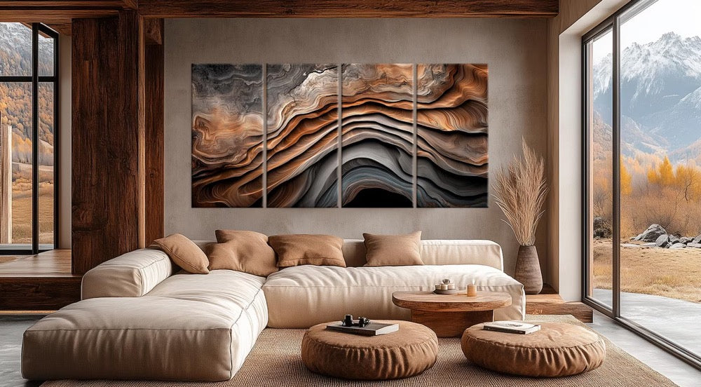 Abstract waves canvas wall art Natural Wood Texture painting print Rustic wall decor Large art Elegant