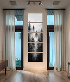 Foggy Forest Canvas print Tall narrow wall art Forest painting Black White Print Long Vertical Artwork Forest