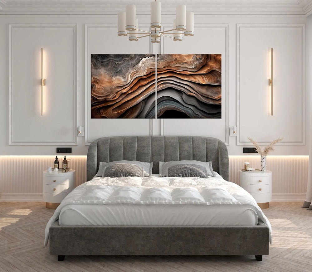 Abstract waves canvas wall art Natural Wood Texture painting print Rustic wall decor Large art Elegant
