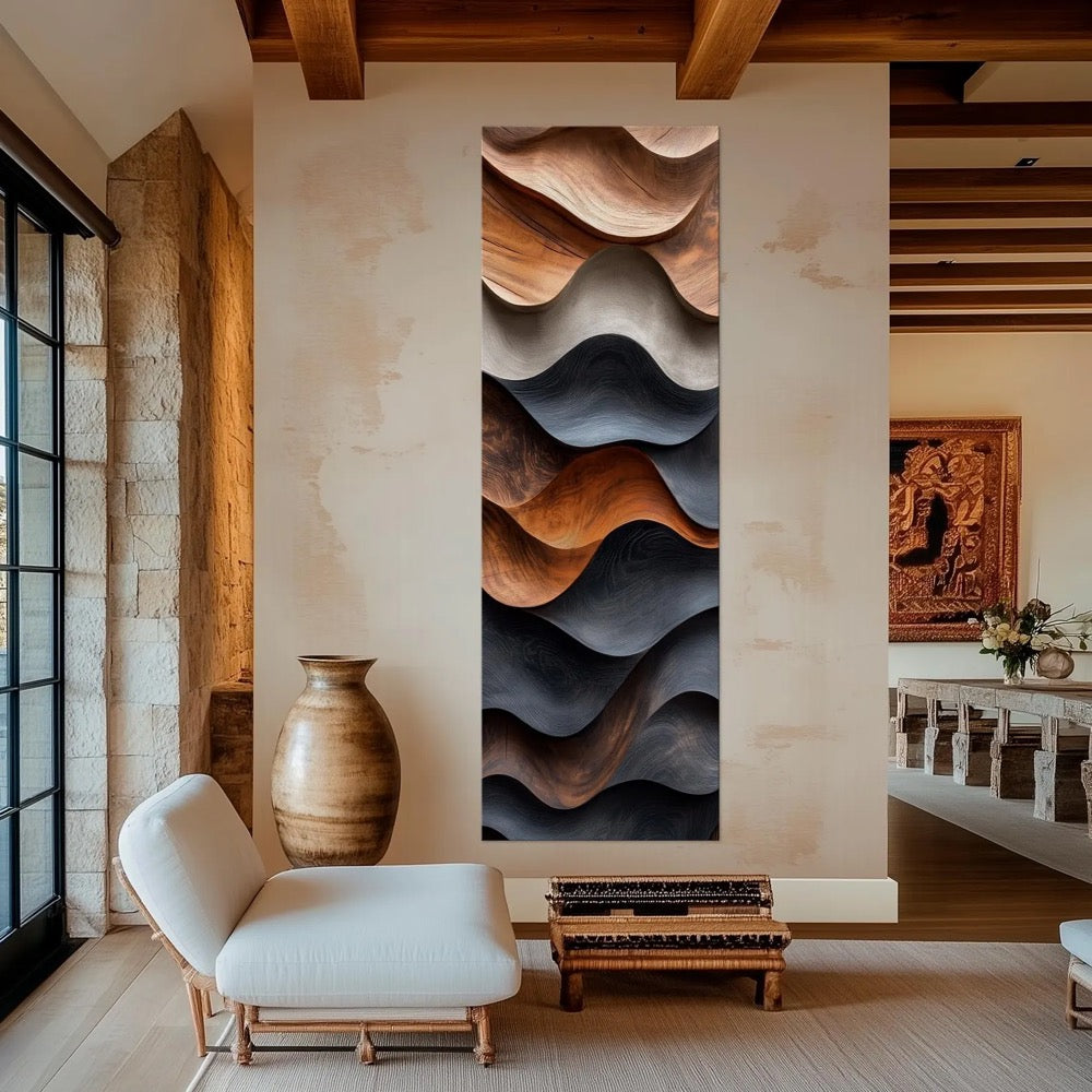 Abstract Wood Canvas Wall Art: Boho Decor - Ready to Hang Vertical Print