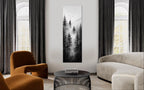 Foggy Forest Canvas print Tall narrow wall art Forest painting Black White Print Long Vertical Artwork Forest