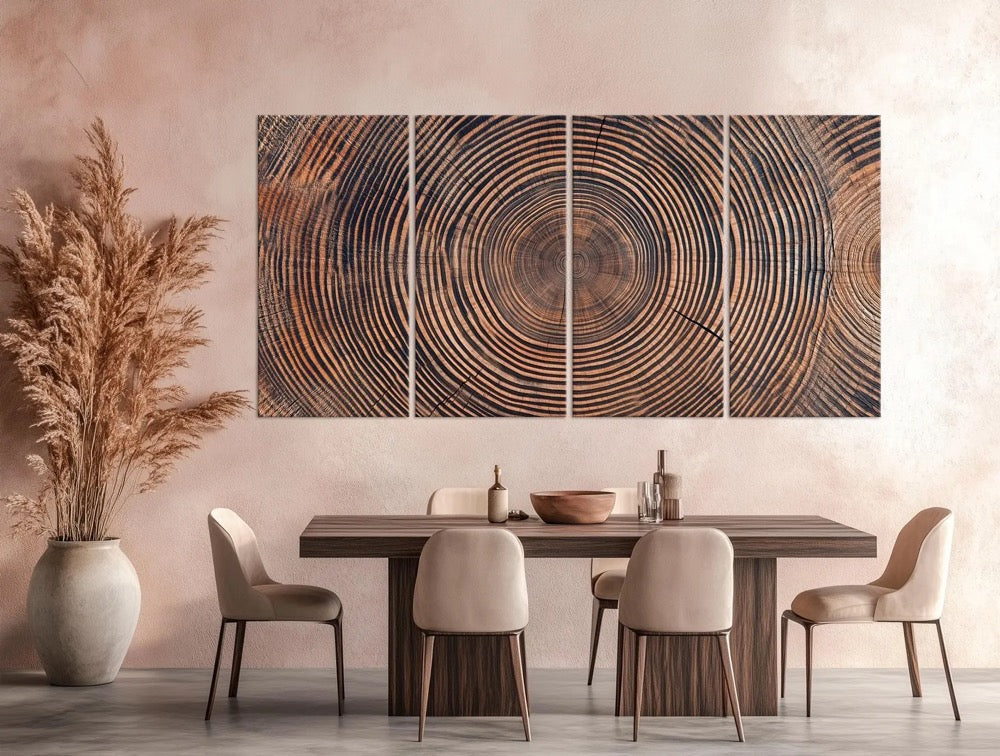 Tree Ring Canvas wall art Abstract Wood print Modern Farmhouse Decor Brown Living room wall art Wood