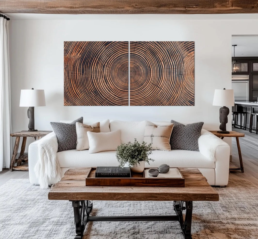 Tree Ring Canvas wall art Abstract Wood print Modern Farmhouse Decor Brown Living room wall art Wood