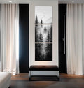 Foggy Forest Canvas print Tall narrow wall art Forest painting Black White Print Long Vertical Artwork Forest