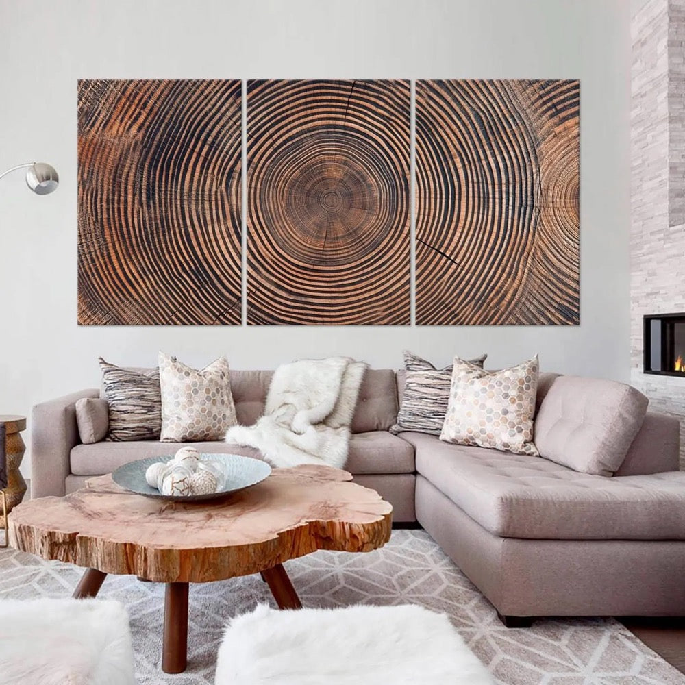 Tree Ring Canvas wall art Abstract Wood print Modern Farmhouse Decor Brown Living room wall art Wood