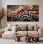 Abstract waves canvas wall art Natural Wood Texture painting print Rustic wall decor Large art Elegant
